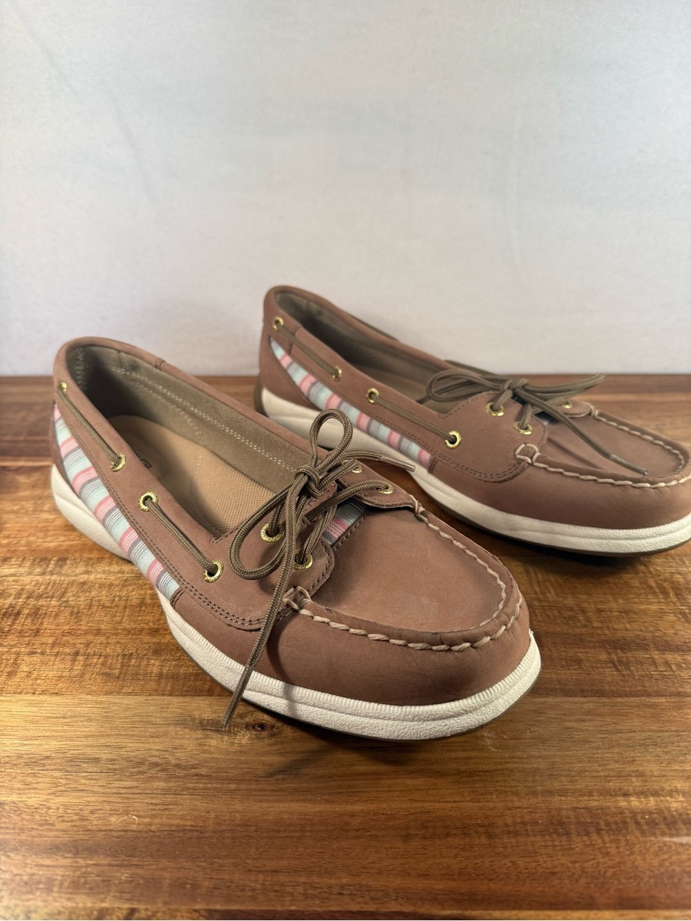 Sperry Top Sider Anglefish Boat Shoes Striped Leather Brown Size 10